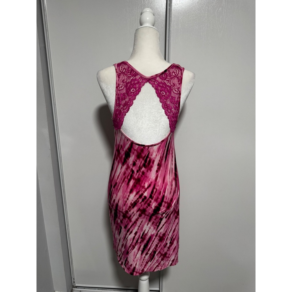 Linea Donatella Pink Tie Dye Lace Back Chemise Nightgown Sleep Dress Sleeveless - Picture 2 of 4